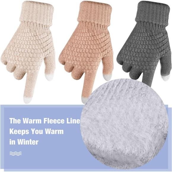 4 Pairs Women's Winter Touch Screen Gloves Warm Fleece Lined Knit Gloves - Picture 4 of 6